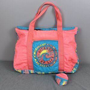 Vintage Gitano Surf Life Duffle Bag Matching Wrist Bag Windbreaker Neon Tote